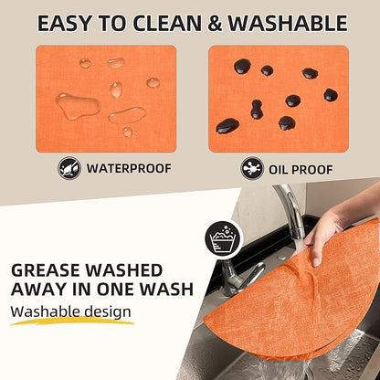 15 inch Faux Leather Round Placemats Set of 4 Non-Slip Washable Wipeable Table Mats, Heat Resistant Waterproof Oilproof Orange Place Mats for Kitchen, Dining, Party, Indoor, Outdoor