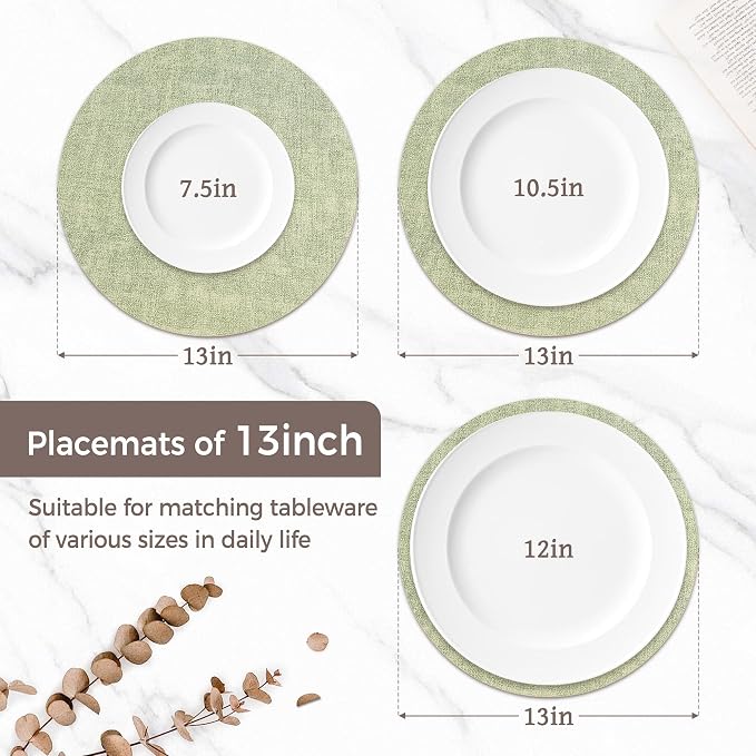 13" Round Placemats Set of 6, Reversible Faux Leather Heat Resistant Table Mats - Image 2