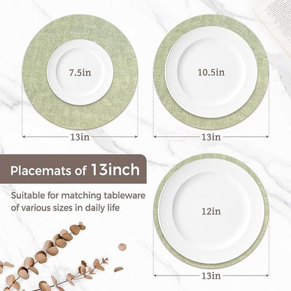 13" Round Placemats Set of 4, Reversible Faux Leather Heat Resistant Table Mats - Image 2