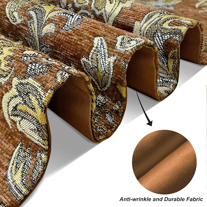 Deluxe Embroidered Table Runner 84" Caramel Retro Chenille Jacquard Cloths | - Image 6