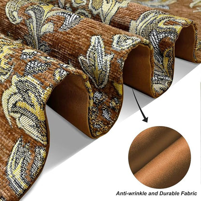 Deluxe Embroidered Table Runner 84" Caramel Retro Chenille Jacquard Cloths | - Image 6