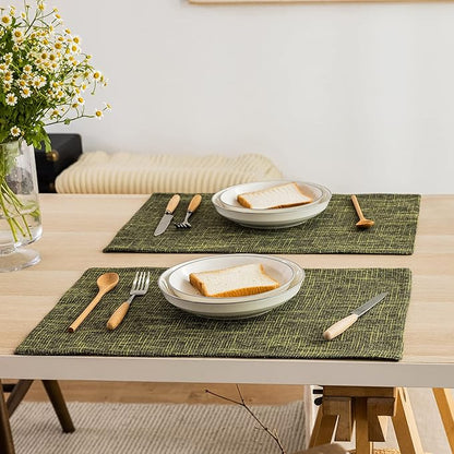 Kevin Textile Christmas Placemats, Set of 4 Heat-Resistant Placemats for Kitchen Table, Washable Durable Linen Table Mats Woven Placemats (4 Pcs, 13"x19", Peridot Green)