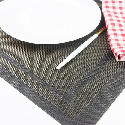 Placemats for Kitchen Woven Vinyl Table Placemat Heat-resistand Table Plastic Mats Set of 4 (Gold+Black)