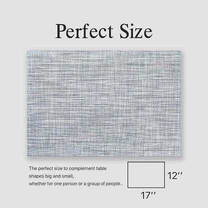Placemats Set of 8 - Easy Clean Woven Vinyl Placemats for Dining Table, Indoor/Outdoor Place Mats, Washable PVC Table Mats（Gray）