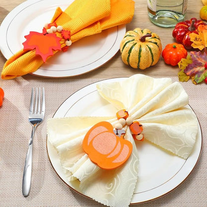 KPOSIYA Fall Thanksgiving Napkin Rings Set of 12, Pumpkin Maple Leaf Napkin - Image 2
