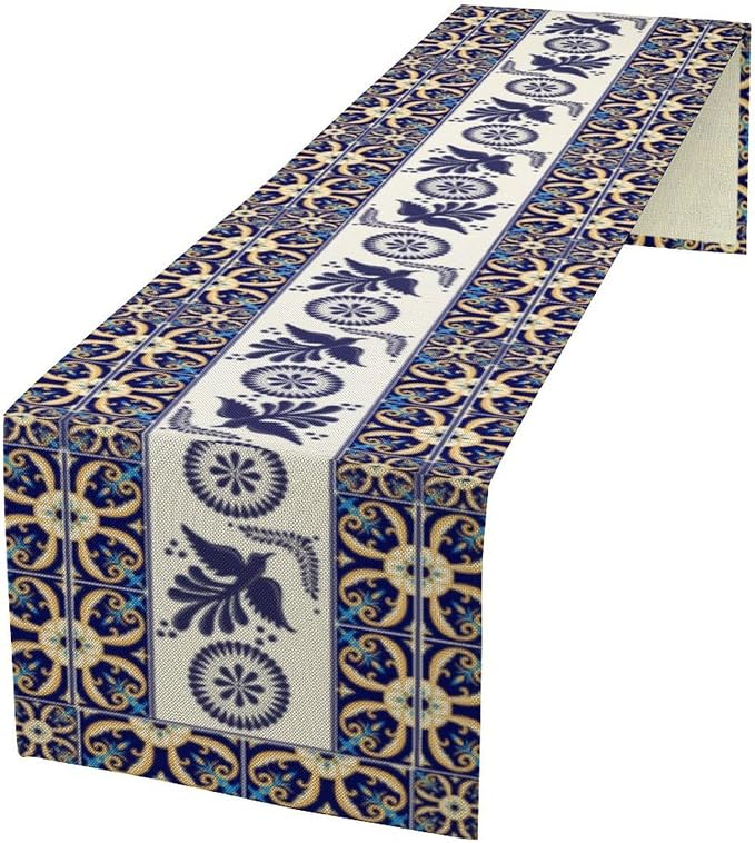 YCness Floral Bird Mexican Table Runner, 13x36 Inch - Image 2
