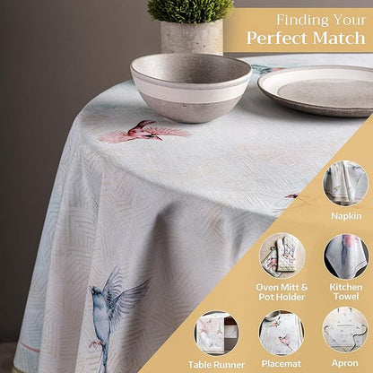 Maison d' Hermine Table Cloth Round Table 100% Cotton 69 Round Inches Tablecloth Reusable Decorative for Dining Room Farmhouse Home Valentines Day Decorations Spring Summer - Flying Birds