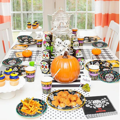 180Pcs Day of the Dead Party Supplies Paper Plates and Napkins Serve 60 | - Image 4