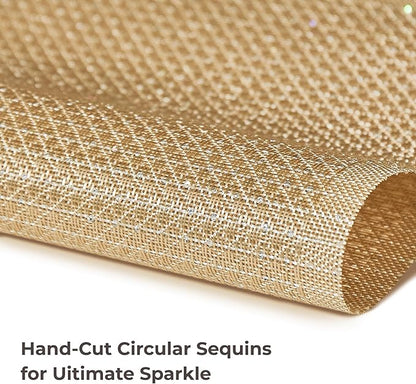 Leetaltree Luxury Gold Sequin Placemats Set of 12 - Waterproof Washable for Wedding, Anniversary, Daily Use - Sparkling Table Decor - Hand-Cut