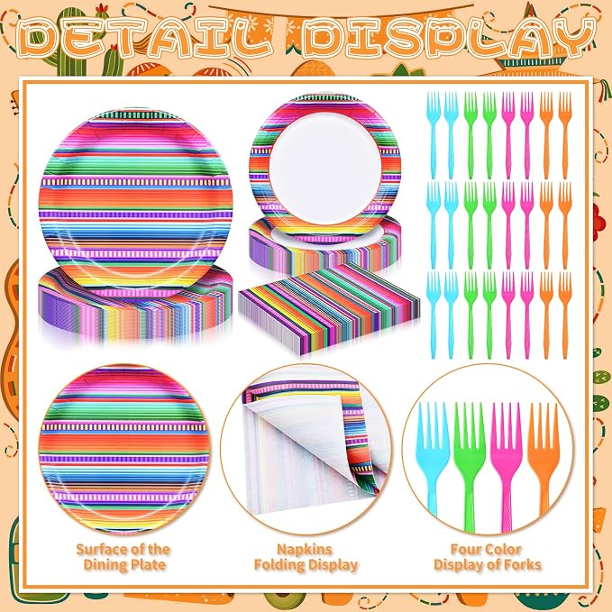 96 Pieces Mexican Fiesta Party Tableware Set - Image 3