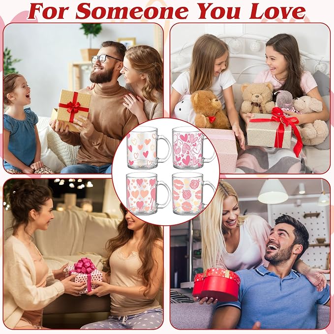 Tioncy 4 Pcs Valentines Heart Coffee Mugs 12 oz Heart Glass Cups - Image 5
