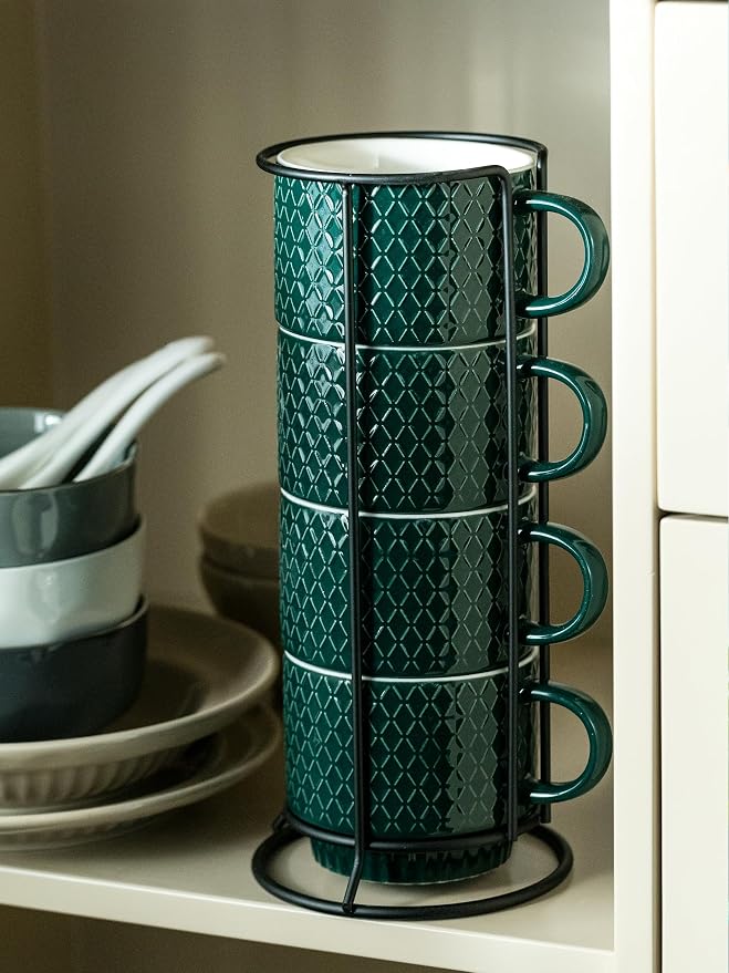 LYEOBOH Coffee Mug Set Porcelain Stackable Coffee Mugs - Image 9