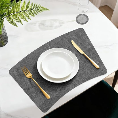 Round Table Placemats Set of 4, Wedge Shaped Faux Leather Table Mats, Heat Resistant Wipeable Washable Place Mats for Dining Table Dinner Kitchen Indoor Outdoor