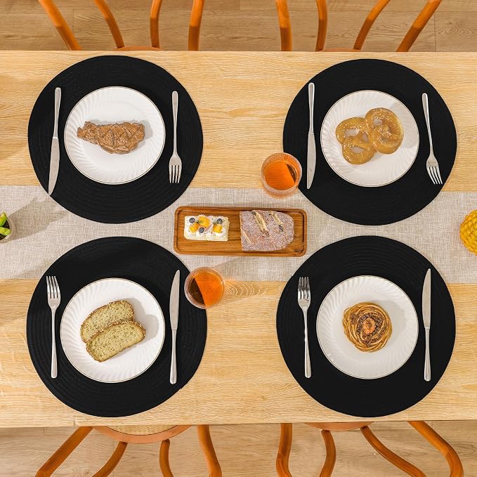 SHACOS Round Braided Placemats Set of 4 Heavy Cotton Polyester Washable Round - Image 9