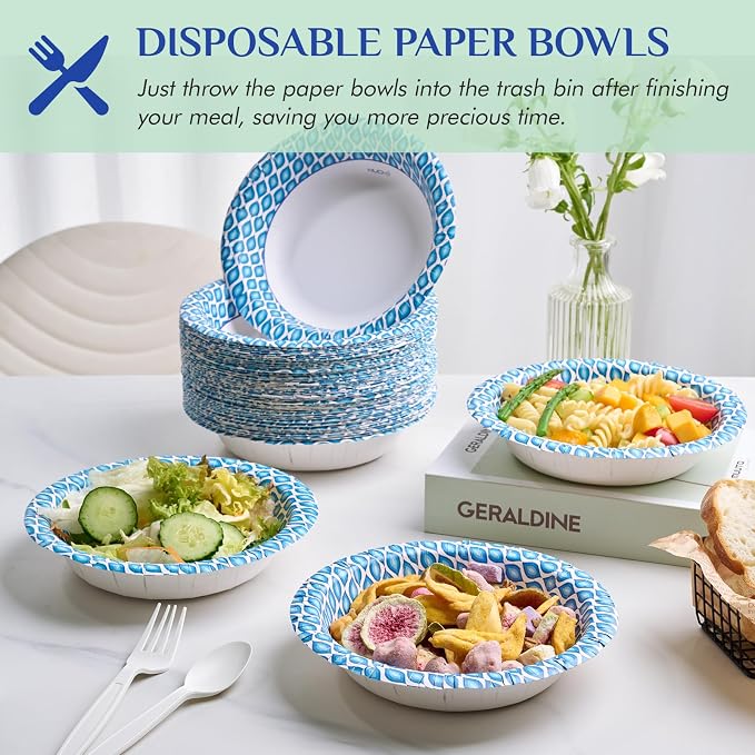 MUCHII 20 Oz Paper Bowls 180 Count Disposable Bowls, Printed Soak Proof Large - Image 4