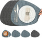 Placemats and Coasters, Washable Reversible Placemats Round Faux Leather Wipeable Place Mats Non Slip Heat Resistant Indoor Outdoor Table Mats (Set of 4, Gray Light Blue)