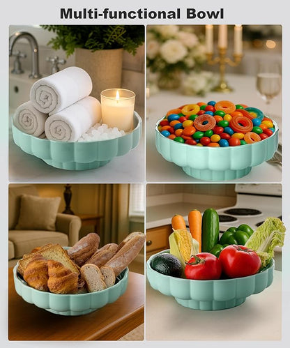 Nucookery Ceramic Petal Fruit Bowl for Kitchen Counter, 11 Inch Modern Decorative Bowl, Elegant Fruit & Vegetable Storage Container, Large Bread Basket, Mint Green