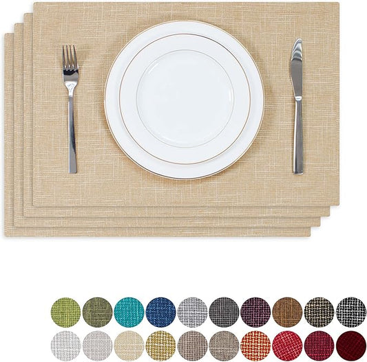 Kevin Textile Burlap Linen Placemats Set of 4 Heat Resistant Dining Table Place Mats Washable Kitchen Table Mats, 13 x19 inches, Cream Beige