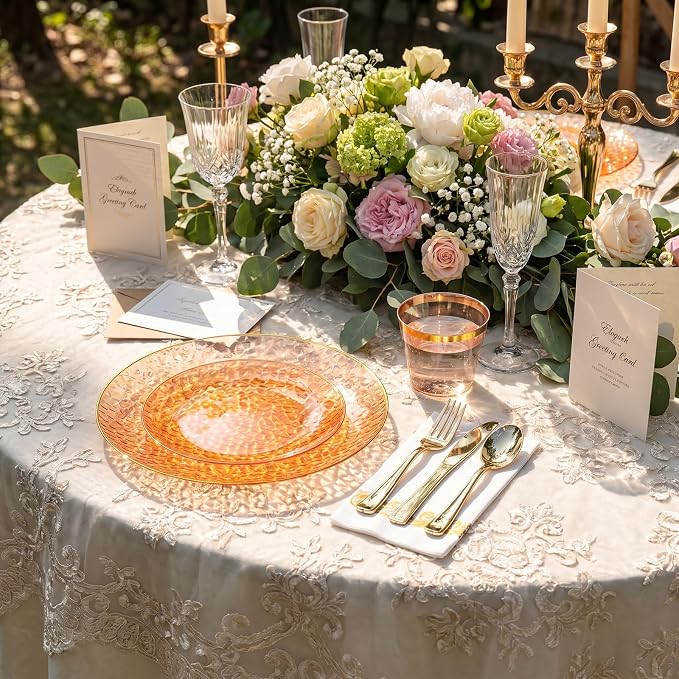 Rubtlamp 175 Pcs Plastic Dinnerware Set, Hammered Party Plates Set Include - Image 5