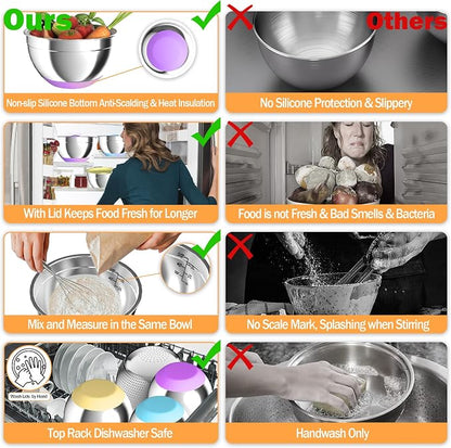 Nicdiet Mixing Bowls with Airtight Lids, Stainless Steel Mixing Bowl Set with 3 - Image 3