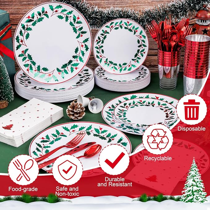 175Pcs Disposable Christmas Plates & Napkins - Image 3