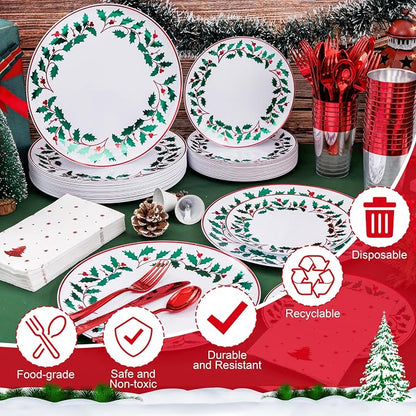 175Pcs Disposable Christmas Plates & Napkins - Image 3