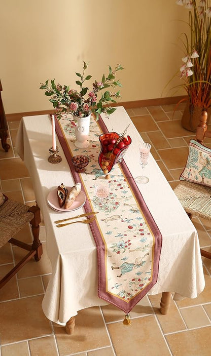 patdrea Designer Idyll Linen Table Runner, Vintage Beige Farmhouse - Image 7