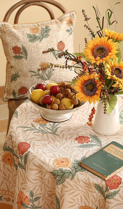 patdrea Designer French Linen Table Cloth for Round Table,Yellow Floral Pattern Durable Breathable Tablecloth,Fall Dacor for Kitchen Dining,Holiday Christmas,Thanksgiving,Diameter 67"-Cornflowers