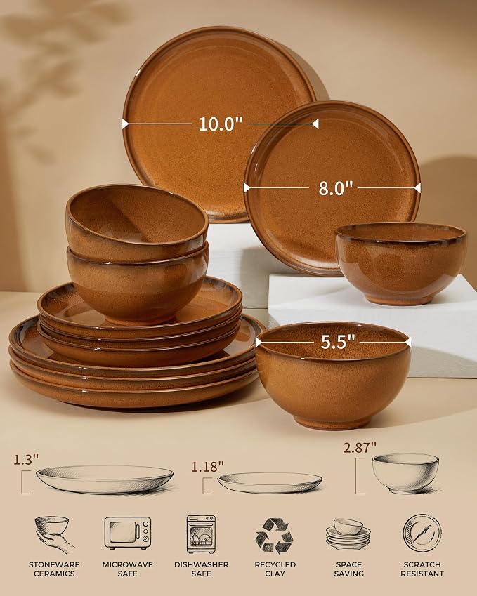 Santorini Mist Terracotta Reactive Glaze Plates and Bowls Sets, Stoneware - Image 2