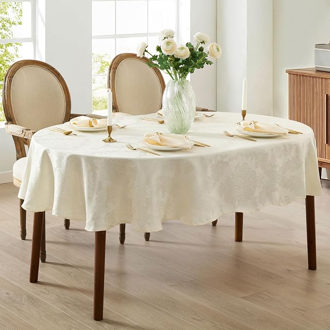 Newbridge Barcelona Luxury Damask Fabric Tablecloth, 60” Wide x 120” Oval - Image 8