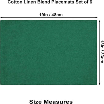 Cloth Placemats Set of 6, Cotton Linen Blend Machine Washable Double Layered Place Mats, Heat Resistant Placemats Wrinkle Free Thick Fabric Dining Table Mats for Indoors & Outdoors (Green, 6)