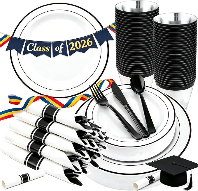 WELLIFE 350Pcs Black Plastic Dinnerware by WELLIFE