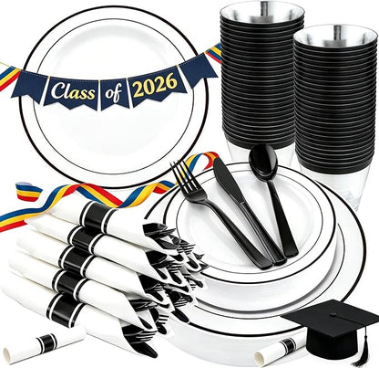 WELLIFE 350Pcs Black Plastic Dinnerware by WELLIFE