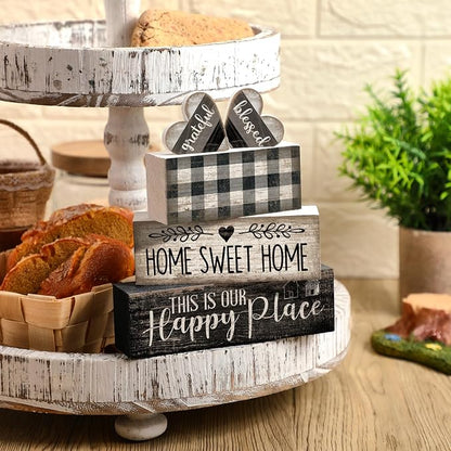 Moucuny 4 Pcs Farmhouse Decor Black and White Farmhouse Tiered Tray Decorations - Image 5