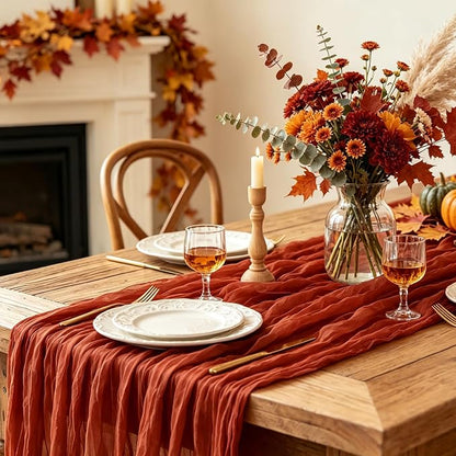 3Pcs Fall Table Runner, 10FT Thanksgiving Cheesecloth Table Runner 35*120inch - Image 5