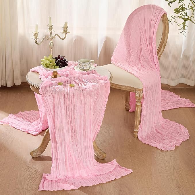 6 Pack Light Pink Cheesecloth Table Runner Boho Gauze Home Decor | 120 Inch - Image 3