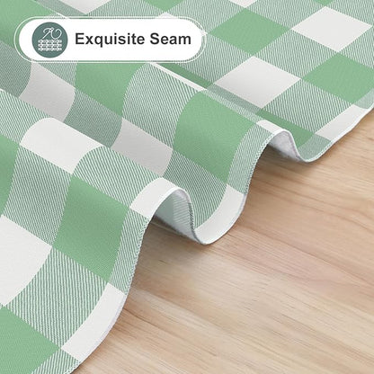 misaya Rectangle Waterproof Vinyl Table Cloth, Buffalo Flannel Backed Tablecloth, Wipeable Plastic Table Cover for Dinner, Kitchen, Outdoor (52" x 70", Sage Green and White)