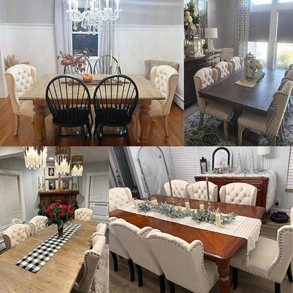 chairus Tufted Parsons Dining Chairs Set of 4, French Country Upholstered Dining Room Chairs with Nailhead Trim & Curved Wood Legs, Farmhouse High Back Armless Side Kitchen Chairs, Beige Linen