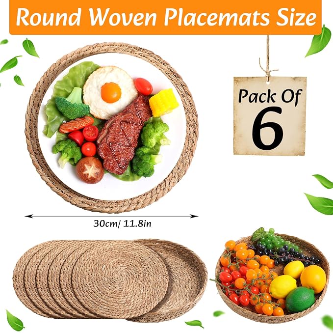 Boho Placemats 4/6/8 Set of Round Woven Placemat Macrame Style Bicolor - Image 2