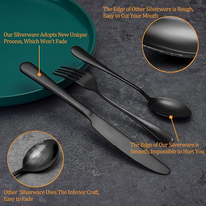 20 Pcs Black Silverware Set, Stainless Steel Flatware Set - Image 4