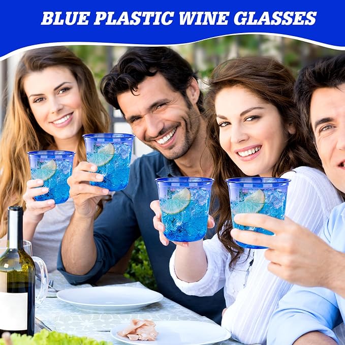 KesaPlan 50Pcs 12oz Blue Plastic Party Cups, Disposable Wine Cocktail Cups | - Image 6