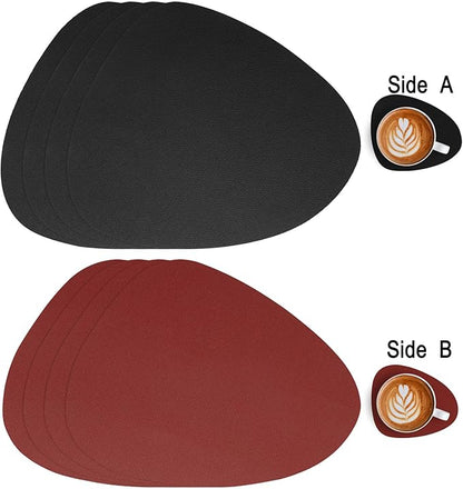 Myir JUN Placemats, Dual-Sided Placemats Waterproof Faux Leather Placemats Set of 4 Place Mats and Coasters Non-Slip Washable Table Mats for Dining Table (Red Black, Set of 4)
