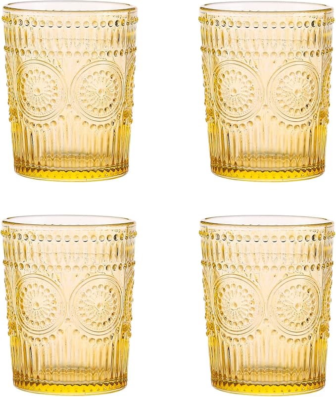 Amzcku Amber Drinking Glasses Set of 4, Vintage Glassware 10 oz- by Amzcku