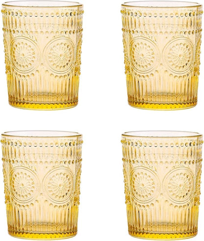 Amzcku Amber Drinking Glasses Set of 4, Vintage Glassware 10 oz- by Amzcku