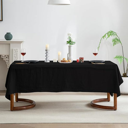 EVERLY 100% Pure Linen Rectangle Tablecloths 60x84Inches for Dining,Buffet Parties,Picnic,Events,Weddings and Restaurants,Decorative Halloween,Thanksgiving Machine Washable Tablecloths-Black