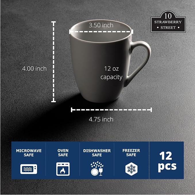10 Strawberry Street Catering Ceramic 12 oz Coffee Mugs, Latte and Hot Beverages - Image 4