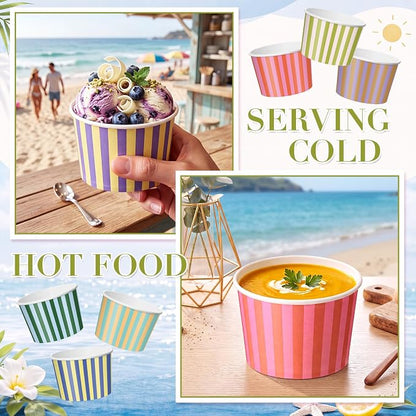 CHENGU 60 Pcs Palm Beach Striped Ice Cream Bowls Disposable, 9 oz Convenience - Image 3