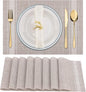 Winknowl Placemats Set of 8, Heat Resistant Non-Slip Vinyl Woven Table Mats for Dining Table, Washable Durable Elegant Place Mats for Kitchen Indoor/Outdoor Use (Beige White)