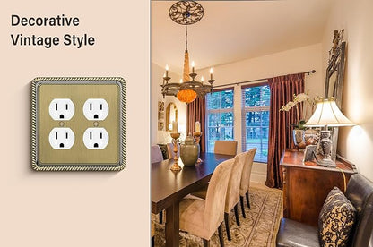 Henne Bery Rope Edge Decorative Wall Plate Switch Plate Outlet Cover (Double Duplex, Antique Brass)