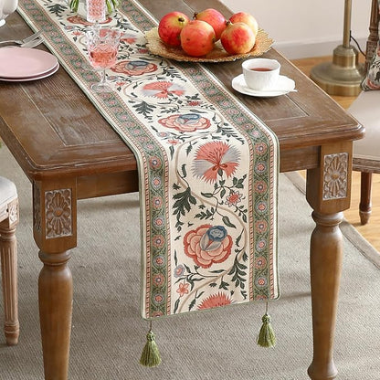 Designer Vintage Linen Long Table Runner, Floral Pattern, Dining Table - Image 2